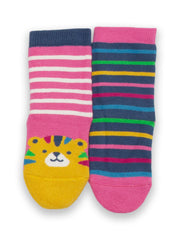 Tiger Face Grippy Socken Blush