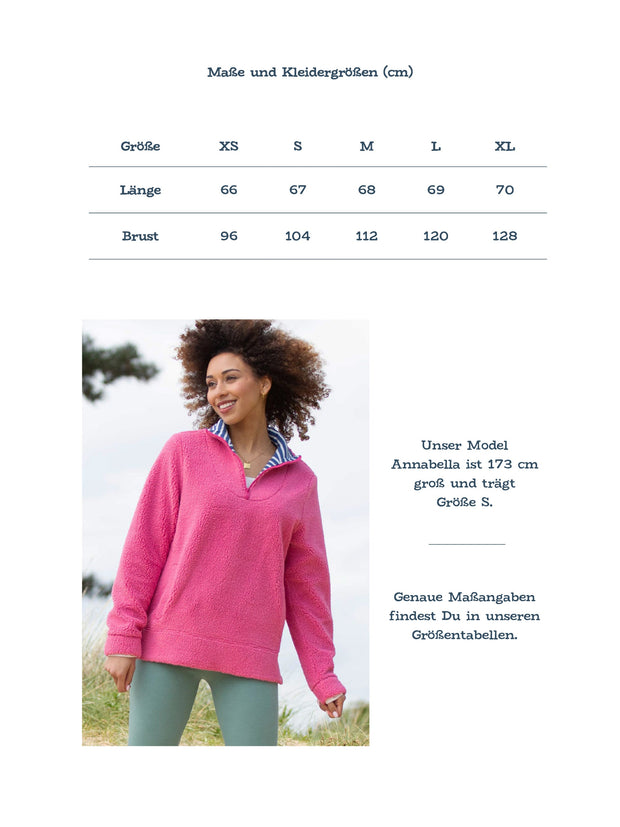 Purbeck Teddy Fleecepullover mit kurzem Reißverschluss Blush