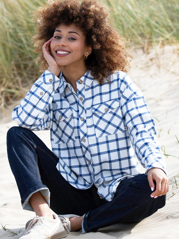 Leigh Oversized Flannel Karohemd Ecru