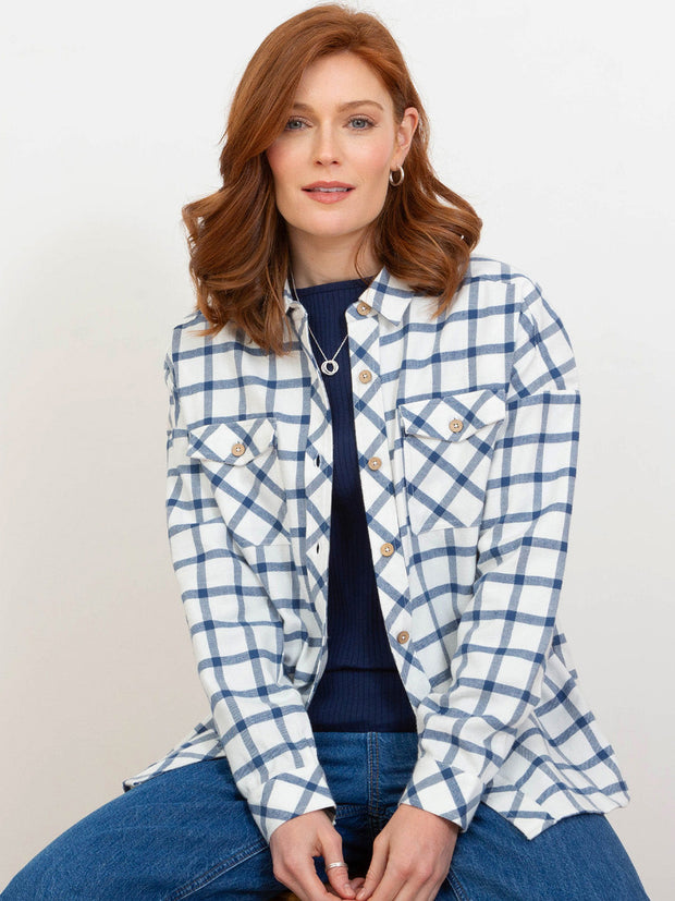 Leigh Oversized Flannel Karohemd Ecru