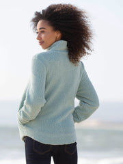 Purbeck Teddy Fleecepullover mit kurzem Reißverschluss Sanftes Thymiangrün