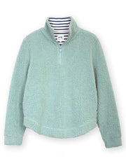 Purbeck Teddy Fleecepullover mit kurzem Reißverschluss Sanftes Thymiangrün