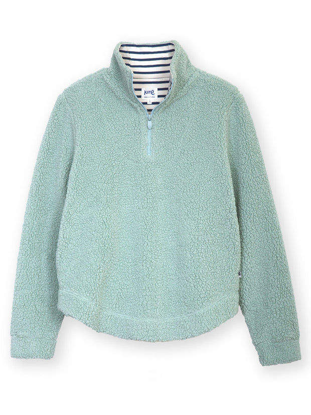 Purbeck Teddy Fleecepullover mit kurzem Reißverschluss Sanftes Thymiangrün