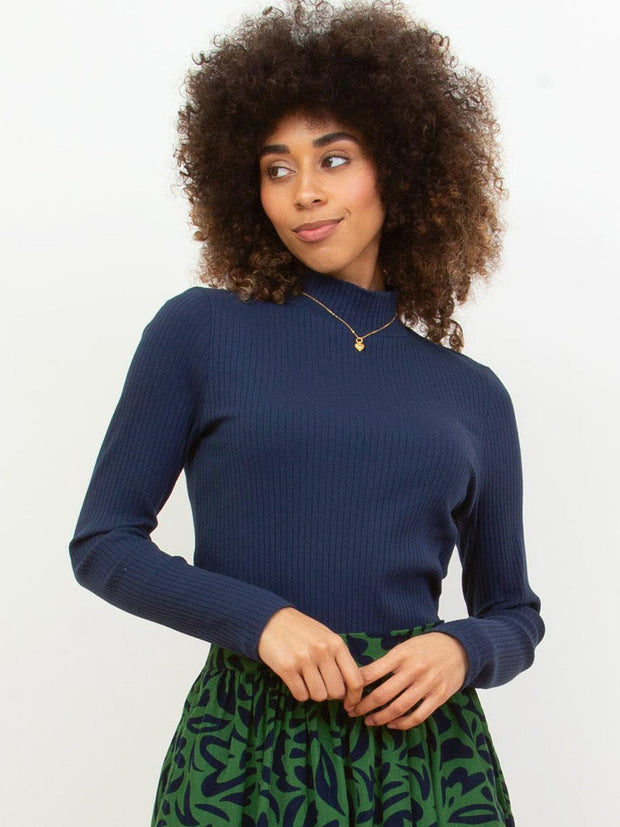 Bagber Rollkragen Jersey Shirt Mitternachtsblau
