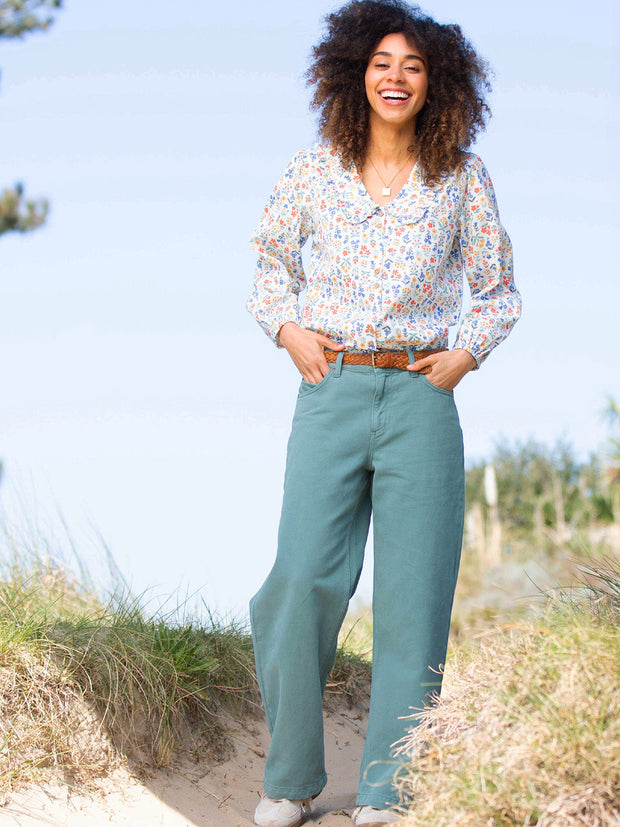 Crendell Twill Bluse Rüschenkragen