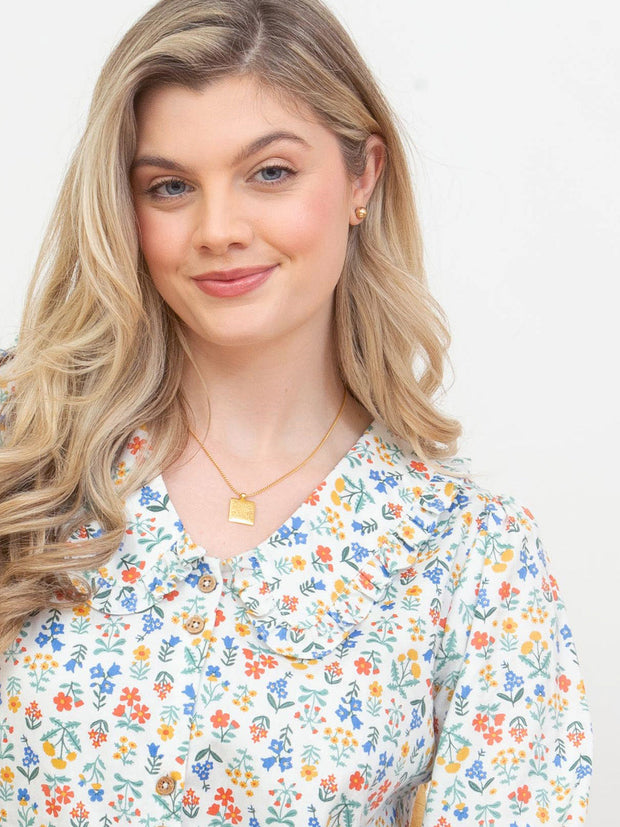 Crendell Twill Bluse Rüschenkragen