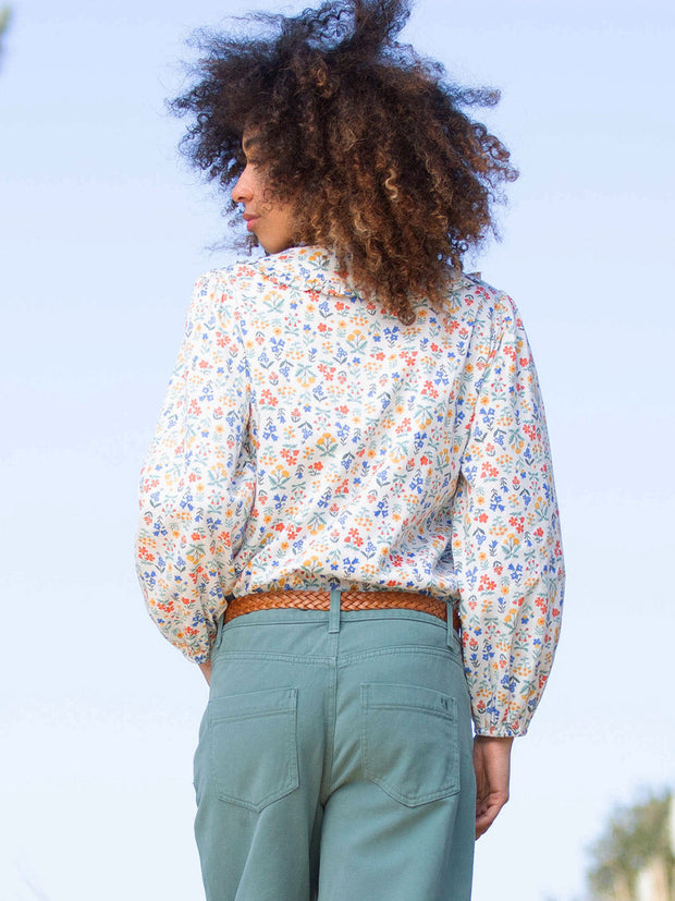Crendell Twill Bluse Rüschenkragen