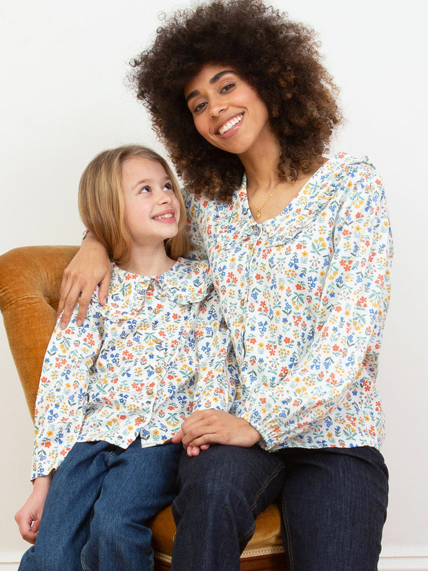 Crendell Twill Bluse Rüschenkragen