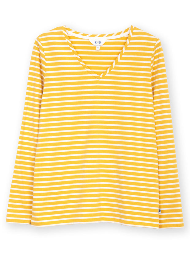 Tarrant V-Kragen Jersey Shirt Ocker Streifen