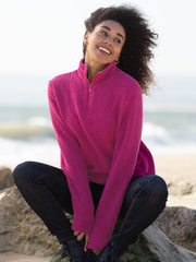 Purbeck Teddy Fleecepullover mit kurzem Reißverschluss Fuchsia