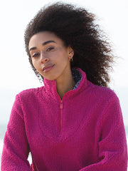 Purbeck Teddy Fleecepullover mit kurzem Reißverschluss Fuchsia