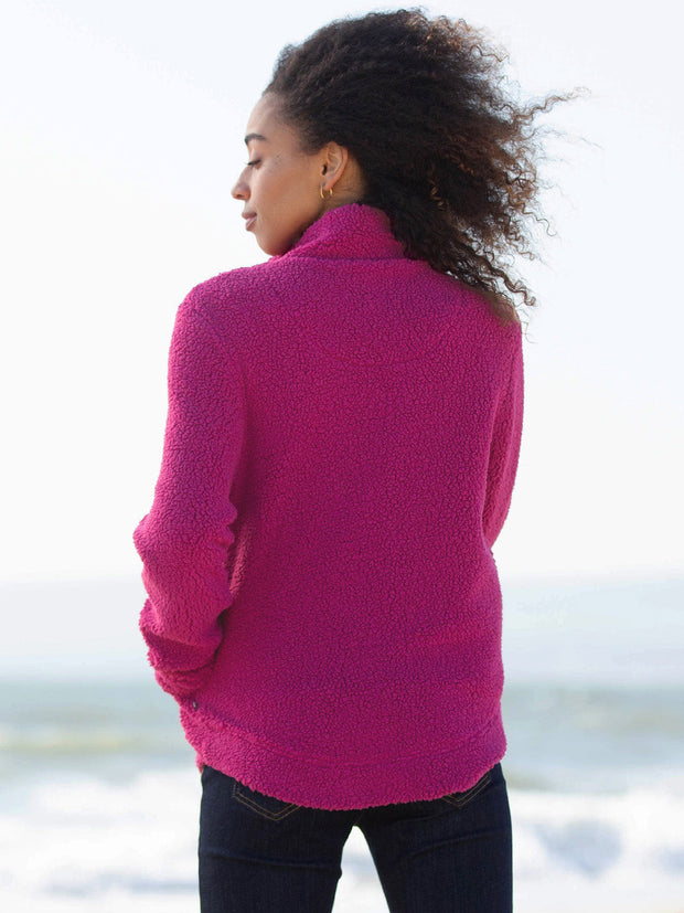Purbeck Teddy Fleecepullover mit kurzem Reißverschluss Fuchsia