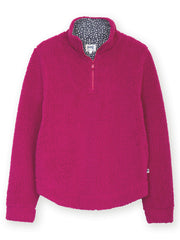 Purbeck Teddy Fleecepullover mit kurzem Reißverschluss Fuchsia