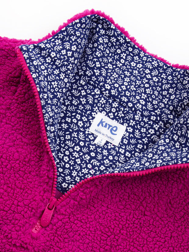 Purbeck Teddy Fleecepullover mit kurzem Reißverschluss Fuchsia