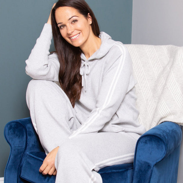 Woman in hinton knit hoody grey
