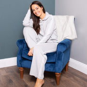 Woman in hinton knit hoody grey