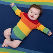 Baby in bright stripe strickbody