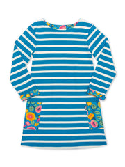 Kite - Baby bio-baumwolle Durdle Door Kleid Blau - Streifen (garngefärbte Qualität) - Langarm