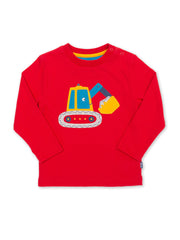 Kite - Baby bio-baumwolle Marvellous Digger Shirt Rot - Applikation Design - Langarm