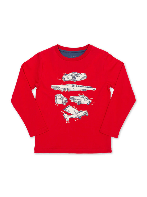 Kite - Baby bio-baumwolle Marvellous Cars Shirt Rot - Placement Print - Langarm