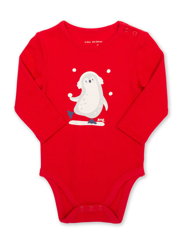 Kite - Baby bio-baumwolle Penguin Play Body Rot - Placement Print - Druckknöpfe