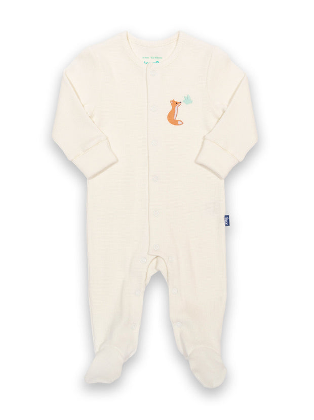 Kite - Baby bio-baumwolle Fox and Dove Waffle Schlafanzug Creme - Druckknöpfe im Schritt und an der Schulter