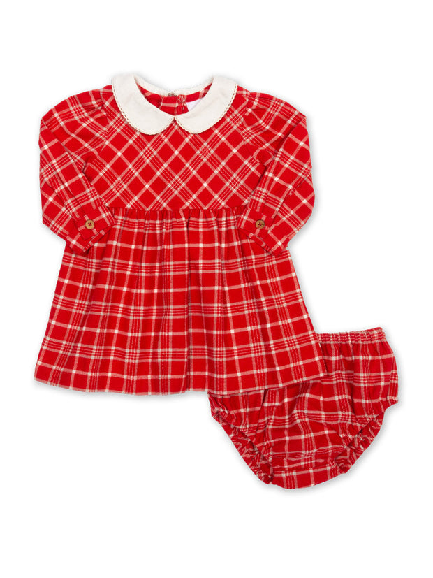 Kite - Baby bio-baumwolle Karo Kleid mit Höschen Rot - Langarm