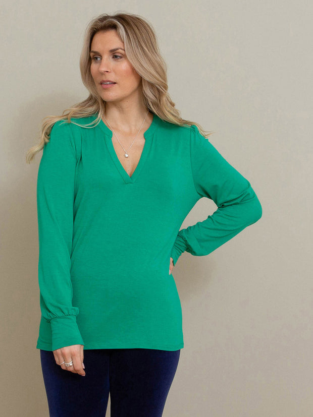 Kite - Damen  Swyre Jersey Shirt Emerald grün - Gekerbter Ausschnitt