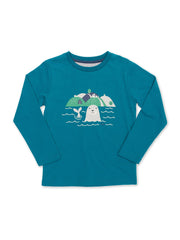 Kite - Baby bio-baumwolle Purbeck Seal Shirt Blau - Placement Print - Langarm