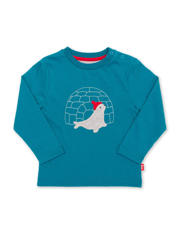 Kite - Baby bio-baumwolle Snowy Home Shirt Blau - Applikation Design - Langarm