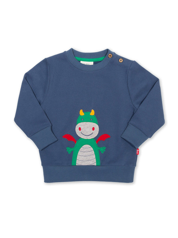 Kite - Baby bio-baumwolle Happy Dragon Sweatshirt Navy - Applikation Design - Rippbündchen am Halsauschnitt