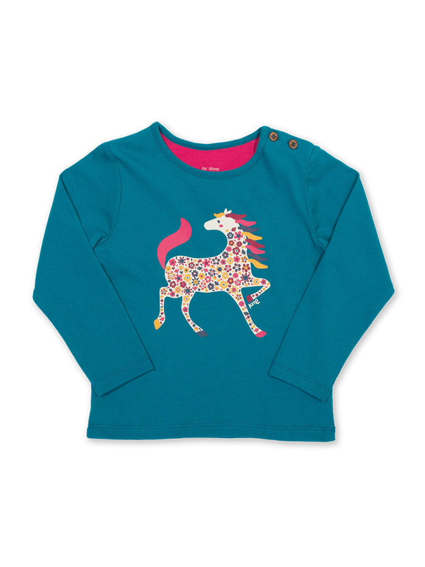 Kite - Baby bio-baumwolle Fancy Foal Shirt Blau - Placement Print - Langarm