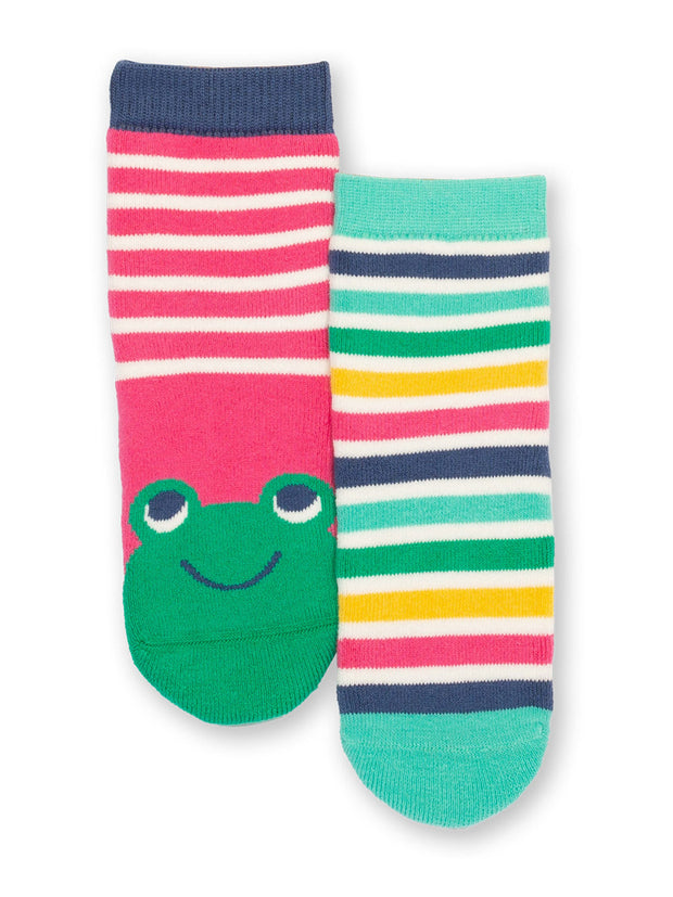 Frog Face Grippy Socken Pink